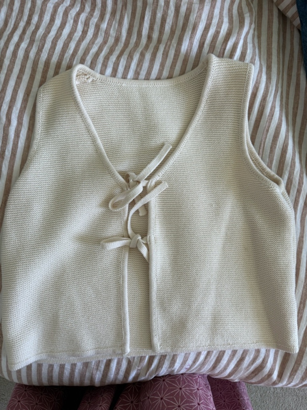 Cream Tie-Front Knit Vest - Women's Top